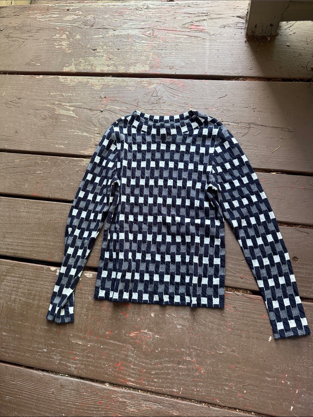 NIC+ZOE Black and White Checker Knit Long Sleeve Top